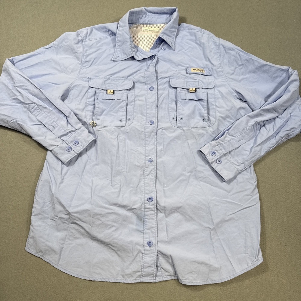 Columbia PFG Omni Shade Short Sleeve Vented Fishing Shirt BLUE LARGE